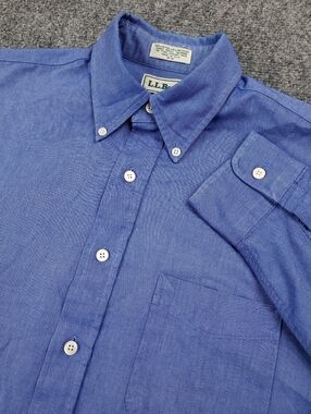 Vintage LL Bean Oxford Dress Shirt Mens 16 35 Button Down Blue Formal Business